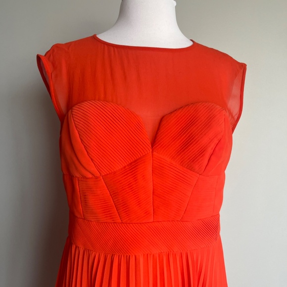 Karen Millen Orange Chiffon Cocktail Pleated Sleeveless Elegant Dress 10 Large - Picture 8 of 15